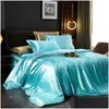 Bedding Sets Light Luxury Silk Washed Four-Piece Set Solid Color Quilt Er Ice Sheets Drop Delivery Home Garden Textiles Supplies Dhnnx