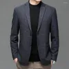 Men's Suits England Style Men Blue Gray Wool Blazers Spring Autumn Elegant Sheep Woolen Jacket Suit Male Outfit Of The Day Office Fashion