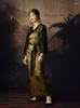 Ethnic Clothing Chinese Style Golden Retro Lace Up Long Dress Huamel Sleeve Tibetan Women's Han