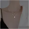 Catene Elegante Sier Collana a doppio strato Rotondo lucido Fl Zircone Ciondolo lungo Collane girocollo Regalo per ragazza Moda Consegna goccia Jewe Ota1H