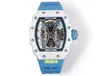 RM53-01 Sports Watch Size 51x43x16mm Integrated Tourbillon Movement Sapphire Glass Mirror TPT Quartz White Carbon Fiber Case