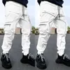 Calças masculinas homens casual preto carga ginásio solto plus size listrado multi bolso esportes fitness hip hop jogger calças pantalones hombre