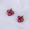 Backs Earrings S925 Silver Needle Cranberry Leaves Vintage Japan Korea Girls Literary Model Red Fruit Ear Clips