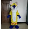 2024 super bonito comprimento pele amarelo husky raposa mascote traje tema fantasia vestido de natal traje de halloween traje da mascote