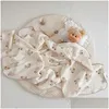 Blankets Swaddling Cartoon Bear Print Baby Blanket Throw Cotton Gauze Muslin Ddle Wrap Born Receving Bath Towel Kids Bedding Er Drop D Otyeo