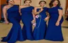 2020 Azul Royal Um Ombro Sereia Vestidos de Dama de Honra Sweep Train Simples País Africano Casamento Convidado Vestidos de Dama de Honra Dress9284940