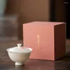 Ensembles de service à thé en porcelaine de Jade glacé, bol de brassage de thé peint à la main, coquille d'œuf blanche faite à la main, deux seules soupières, ensemble de ménage chinois