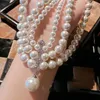 Chains Farah Necklace Baroque Freshwater Pearl Multi-layered Diamond Pendant
