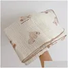 Blankets Swaddling Cartoon Bear Print Baby Blanket Throw Cotton Gauze Muslin Ddle Wrap Born Receving Bath Towel Kids Bedding Er Drop D Otyeo