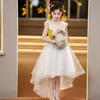 Robes de fille WineRed sans manches haut de gamme robe de mariée 3D fleur arc rétro fille robe princesse robe de mariée luxe scintillant robe pour enfants 24323