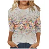 Dames T-shirts T-shirt 3d bloemenpatroon Tees voor dames Lente O-hals Harajuku 3/4 mouw Top Vrouwelijke mode Eenvoudig streetwear