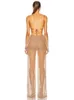 Sexy Straps Perspective Mesh Crystal Diamond jumpsuit Women Apricot Sleeveless Backless Shiny Rhinestone Jumpsuits Party Club 240322