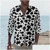 Camicie casual da uomo Stampa animali da fattoria da uomo Camicia nera bianca con macchie di mucca Camicia a maniche lunghe Tendenza camicette divertenti Primavera personalizzata Top Plus Dhyox