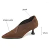 Elbise Ayakkabı Bahar Koyun Süet Kadınlar Yüksek Topuklu Derin Ağız Loafers Zapatos Mujer