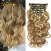 Extensions Doreen 120G Wavy Clip In Extensions Human Hair Machine Remy European Hair Clip Ins Body Wave Highlight Caramel Ombre Brown Color