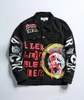 Stylish Skull Cartoon Mens Jeans Jackets Graphic Flame Printed Coats Slim Fit Black Denim Clothes For Cowboy 240309