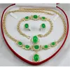 Ensemble de bijoux en pierre ovale, collier et boucles d'oreilles, 3 pièces, vert, bleu, rouge, chaîne, Bracelet, bague, Vintage, cadeaux de fête de mariage pour femmes, mariée