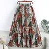 Skirts High Waist Chiffon Womens Vintage Floral Print Pleated Skirt Female Korean A-line Midi Long Jupe Faldas