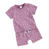 Kleidungssets Kleinkind Baby Mädchen Sommerkleidung Blumendruck Outfit Kurzarm T-Shirt Tops und Stretch Jogger Shorts Set