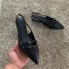 Flats Pointed Toe Black Leather Shoes Woman Flat Spring Summer Ladies Casual Womens Slingback Low heel 240321