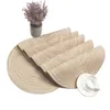 Table Cloth 4-piece Set Meal Mat Woven Round Beige Tableware Cup Pad &