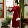 Casual Dresses Women Autumn & Winter Elegant Velvet Dress Festa High Quality Vintage Embroidered Party Robe A-Line Cheongsam Vestidos