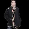 Abbigliamento etnico Beige Autunno e inverno Abiti di cotone in velluto addensato da donna tibetana Cappotto tradizionale imbottito in cotone quotidiano