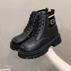 Buty 2022 Motocyklowe buty damskie zimowe buty skórzane buty czarne kliny botasowe żeńskie koronkowe platformy kobiety Martin Boots 3540