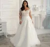 Plus size trouwjurk elegante lange mouwen kanten bruid jurk 2024 tule applique sweep trein a-line robe de mariee bruidsjurken 0308
