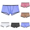 Cuecas homens boxer shorts verão ultra-fino transparente u convexo bolsa calcinha malha baixa ascensão roupa interior de secagem rápida