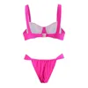 Women's Swimwear Underwire Bikini Set Women Swimsuit Floral Bandeau With High Waist Briefs Push Up Bra Split For Summer