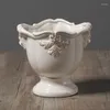 Vase European Classic Ceramics Vase Flower Pot French Vintage White Porcelain Carve Garden Decor Wide-MouthedNJ72301