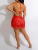 Casual Dresses Women bodycon klänning ärmlös tie-up halterneck rygglös tofsad mini för klubbfest
