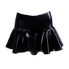 Bras sätter Monnik Black LaTex Fashion Kjol Miniskirt Sexig kvinnors gummi Kort halva med ruffle trim för fetisch Catsuit Club Party