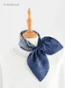 Lenço quadrado pequeno de seda natural estampado azul escuro para mulheres primavera outono lenços reais masculino hijab presentes de luxo 240322