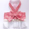 Designer Dog Harness with Bow Knot No Pull Pet Classic letter pattern Harness with D-Ring Soft Mesh Dog Dress Escape Proof Princess Puppy Harness for Small Dogs Cats