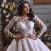 2023 فستان زفاف الأميرة الأنيقة O-neck الديكور التطريز الأكمام الكاملة الأكمام الزفاف Vestidos de Noiva Sweep Train Robe de Mariee