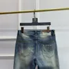 Designer jeans vår/sommaren förenklade europeiska mäns jeans high end trendiga varumärke tungt hantverk tvättade europeiska varor elastiska smala passform små ben jeans