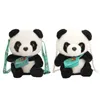 Väska kvinnor crossbody med blixtlås panda fluffig sele mjuk plysch axel flickor vinter varm