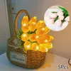 Flores decorativas 5 pçs/set festa de casamento tulipas presente do dia das mães lâmpada led ornamento luminoso falso buquê de flores artificial pogal prop