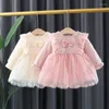 Meisjesjurken Babykleding Peuter Lente en Herfst Baby Lange mouw Kant Mesh Prinses Rok Jurk 13-24m