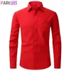 Мужские красные классические рубашки, весенняя рубашка обычного кроя с длинным рукавом, мужская официальная свадебная эластичная рубашка, легкая в уходе, мужская сорочка 2XL 240320