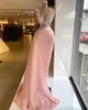 Plus storlek arabisk aso ebi rosa lyxig mantel prom klänningar pärlor kristaller spets kväll formell parti andra mottagning födelsedag klänningar klänning