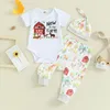 Set di abbigliamento Born Baby Boy Girl Farm Outfit Manica corta al pagliaccetto Pantaloni con stampa animalier Cappello 3 pezzi Abiti occidentali per bambini