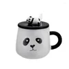 Canecas Criativo Pintado à Mão Panda Cerâmica Copo Bonito Dos Desenhos Animados Café da Manhã Caneca de Água com Tampa Colher Casal Presente