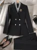 Yitimuceng Schlanke Büro-Damen-Zweiteiler-Sets, Damen-Zweireiher, Umlegekragen, Blazer, elegante Minirock-Anzüge, 240312