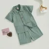 Ensembles de vêtements Mode Enfants Garçons Shorts Ensemble Chemise boutonnée à manches courtes avec taille élastique pour décontracté quotidien 6 mois-4 ans