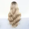 Perruques Lace Front Wig synthétiques sans colle, perruques ondulées colorées ombrées blond cendré 13x3 avec racines foncées pour femmes, perruque pour usage quotidien