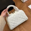 Vintage Luxury Women Handbag Designer Medium Bowling Bag with Top Handle Tote Caviar Leather Diamond Appliques Decoration Gold Zipper Wallet Makeup Purse 26x16cm
