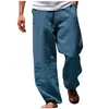 Pantalons pour hommes vêtements en lin pour hommes été décontracté couleur unie contemporain confortable qualité doux pantalon ample avec poche
